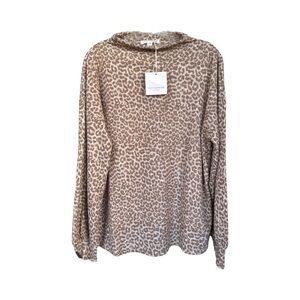 Beachlunchlounge Tanya Animal Print Pullover Mock Neck Long Sleeve NWT Size XS